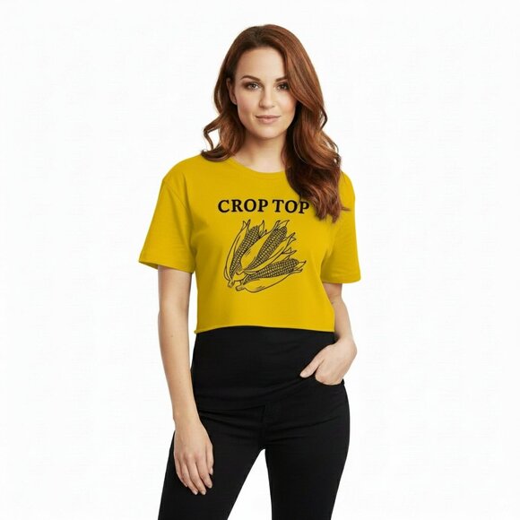 Funny Yellow Graphic Crop Top T-Shirt Corn on Cob Pun Tee Unisex Small/Medium - Picture 3 of 3